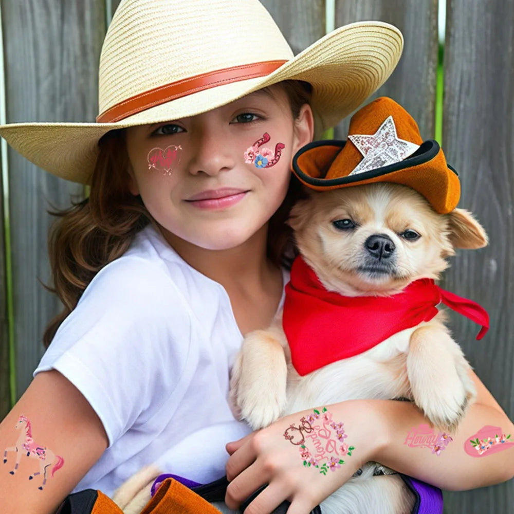 10 Sheets Cowgirl Temporary Tattoos – Western Party Favors Temporary Tattoos Babs