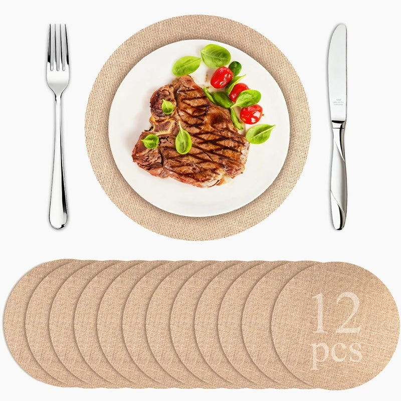 12 Round Burlap Placemats – Jute Table Mats for Parties Burlap Placemats Babs