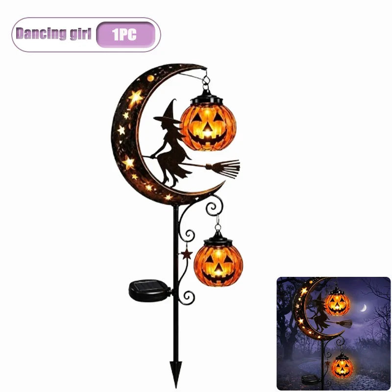 Solar Halloween Stake Lights – Black Cat & Pumpkin Moon Garden Solar Garden Stake Light Babs Dancing girl-1PC
