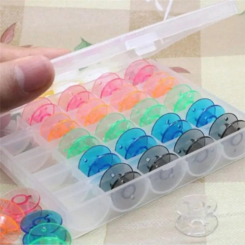 25pc Coloured Plastic Bobbins with Case – Fits Brother & Janome Sewing Bobbins Set Babs 1set