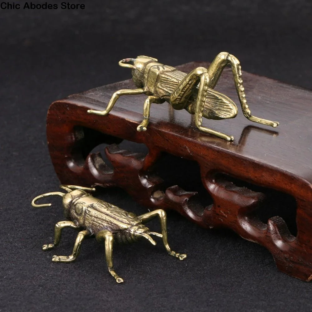 Solid Brass Cricket Figurine – Miniature Home Decor Statue Brass Figurine Babs