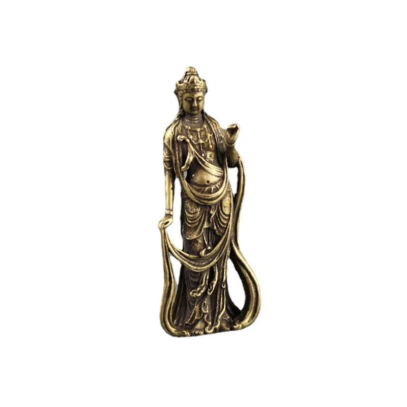 Handmade Brass Goddess of Mercy Figurine & Key Ring Pendant Brass Figurine Ornament Babs A