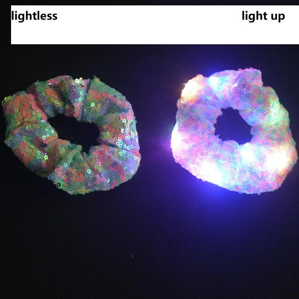 20pcs LED Glow Sequin Hair Scrunchies – 3 Light Modes Party LED Hair Scrunchies Babs