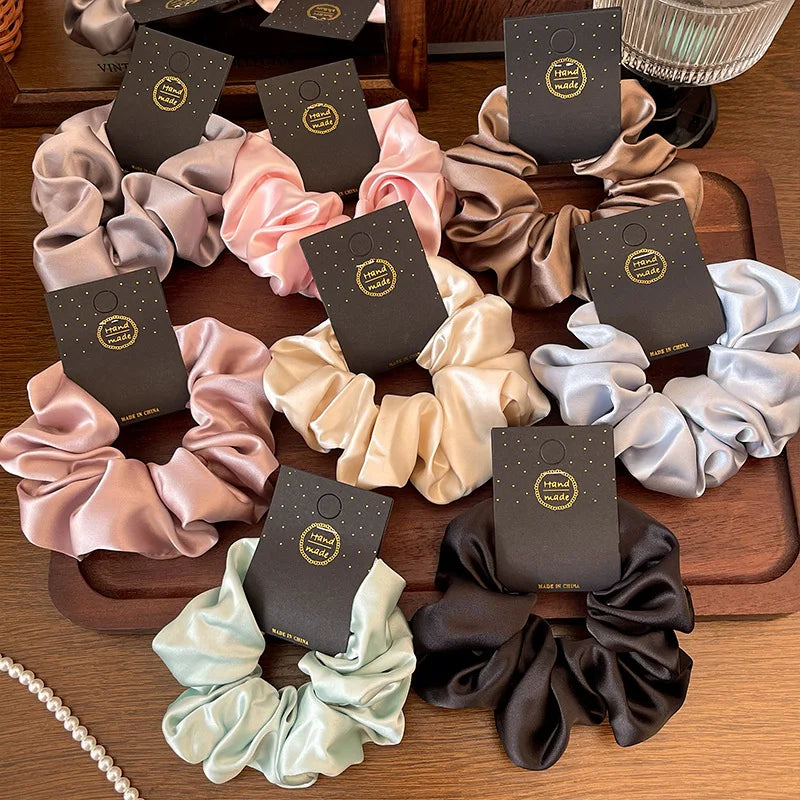 French Satin Silk Hair Scrunchie 13CM – Elegant Women's Accessory Satin Hair Scrunchie Babs