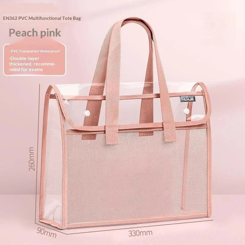 Transparent PVC Waterproof Tote Bag – Large File Organizer File Storage Tote Bag Babs Pink
