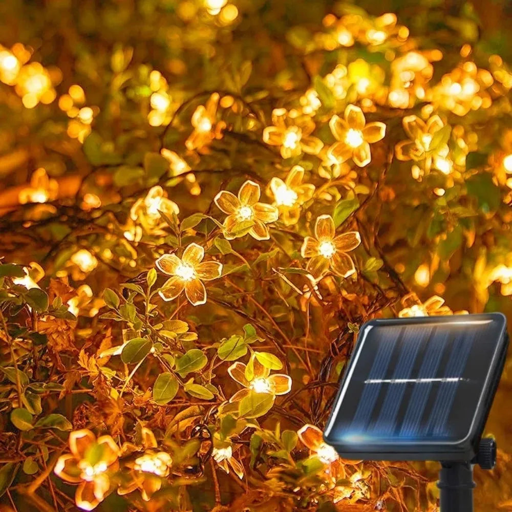 Solar Cherry Blossom String Lights – Waterproof Outdoor Garden Solar String Lights Babs Warm 12M 100leds 8 modes