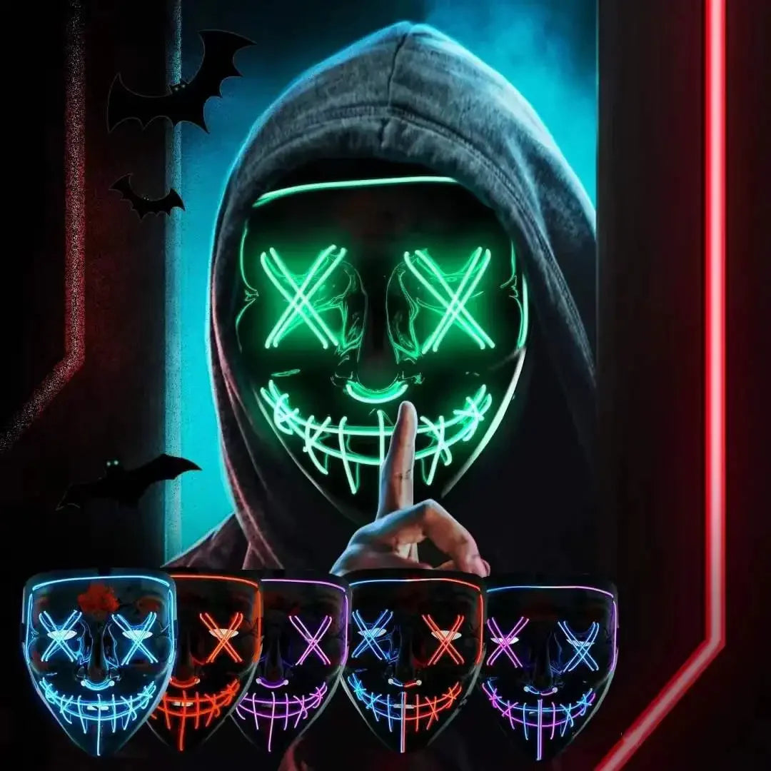 LED Neon Glowing Cosplay Mask – Halloween Party Costume LED Costume Mask Babs