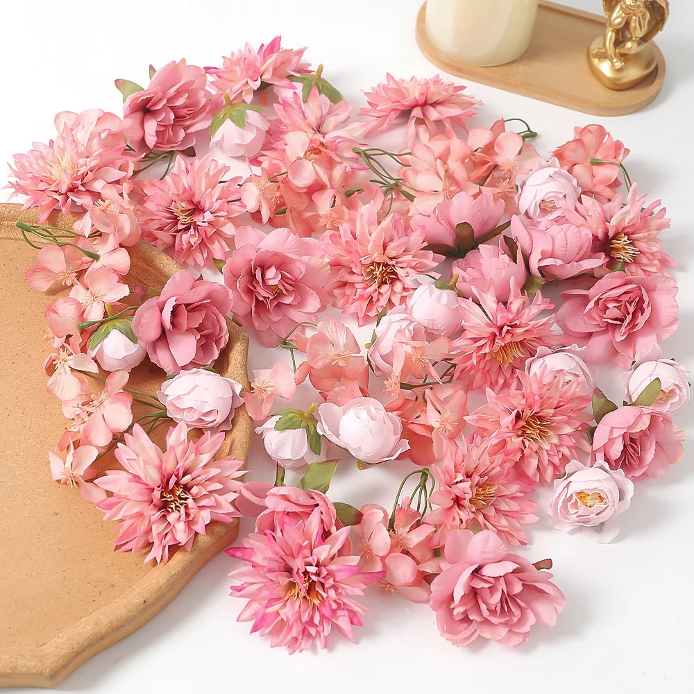 48pcs Pink Silk Artificial Rose Flower Heads – Wedding & DIY Decor Artificial Flower Heads Babs