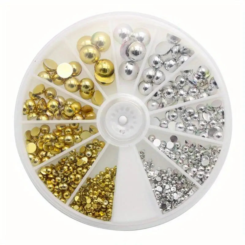 720pcs Flat Back Faux Pearl Embellishments – Gold & Silver DIY Set Pearl Craft Embellishments Babs 1set