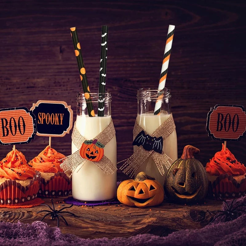 Halloween Paper Straws 25/50pcs – Pumpkin, Bat & Ghost Halloween Paper Straws Babs