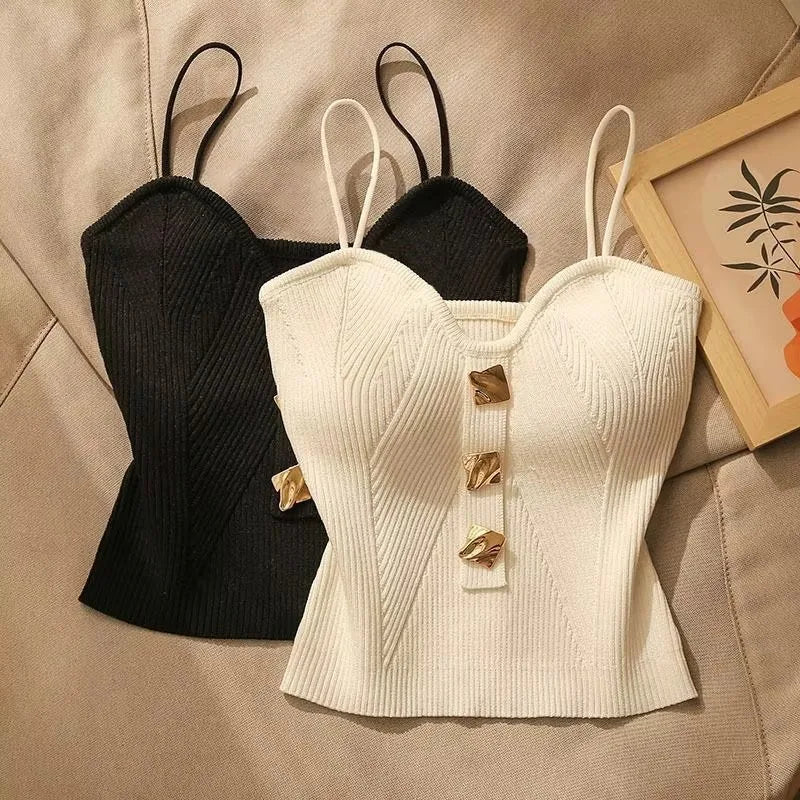 Cross Knit Women's Camisole Tank Top – Slim Fit Black & White Knit Camisole Top Babs