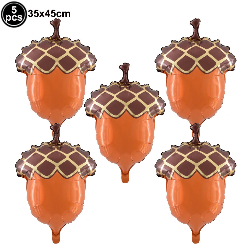5-Piece Thanksgiving Foil Balloon Set – Maple Leaf, Acorn & Squirrel Party Foil Balloons Babs Light Yellow As show
