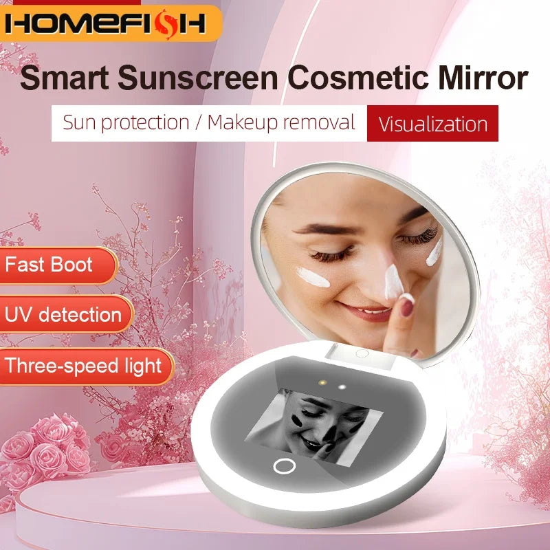UV Detection LED Portable Makeup Mirror – Smart Beauty Tool UV LED Makeup Mirror Babs