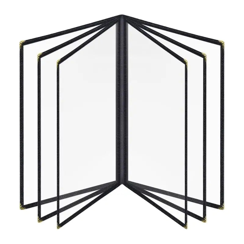 Foldable A4 PVC Transparent Menu Cover – Double Panel Holder Menu Cover Holder Babs Black 6 Pages