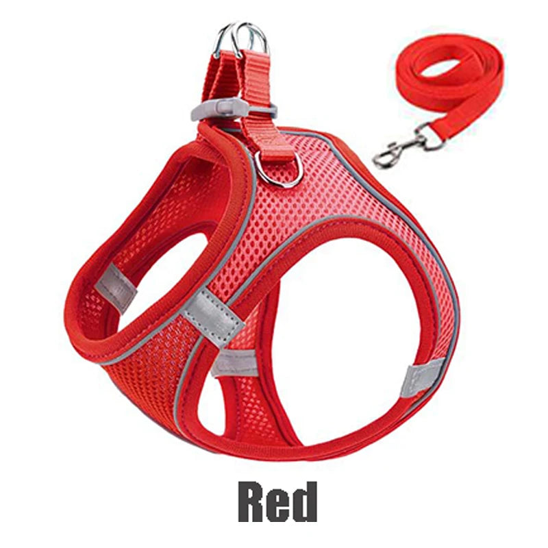 Reflective Dog Harness Vest with Leash | XXXS–L All Breeds Dog Harness Vest Babs Red XXS