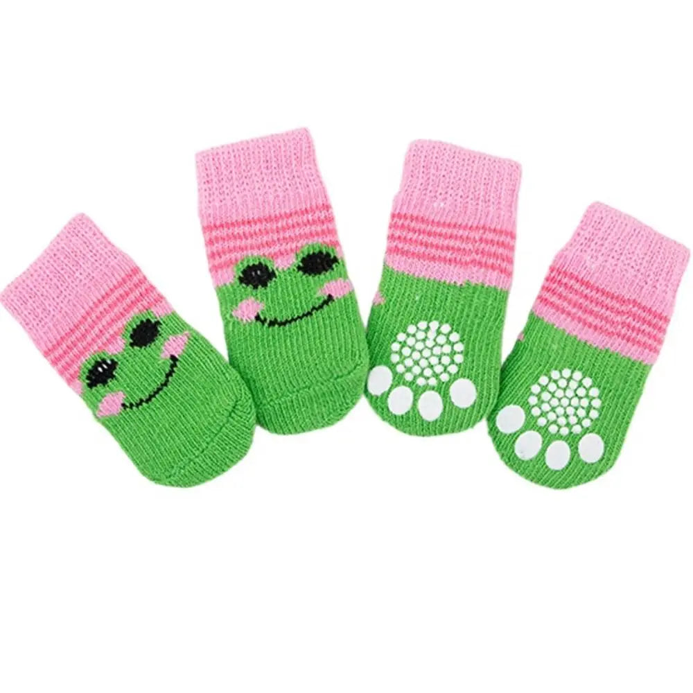 Cute Anti-Slip Pet Socks for Dogs & Cats – 4 Pack, S/M/L Pet Socks Babs pink frog L