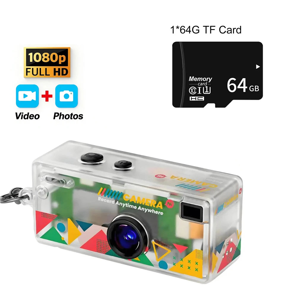 KEBIDUMEI 1080P HD Mini Digital Camera – Retro Keychain Cam Mini Digital Camera Babs Transparent