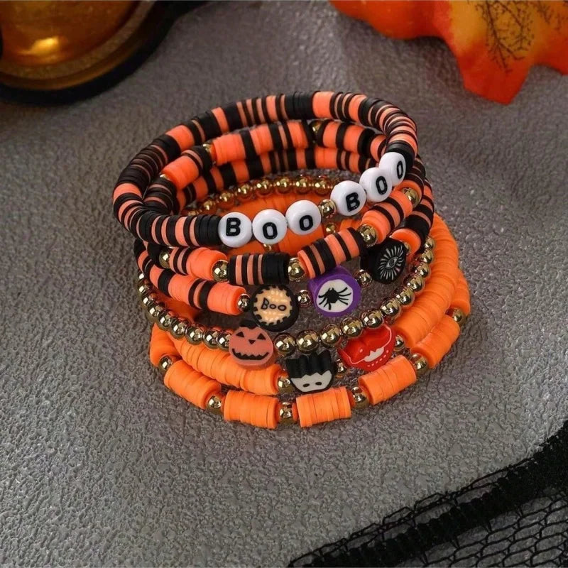 6pcs Halloween Charm Bracelet Set – Pumpkin Bat Ghost Halloween Charm Bracelet Babs
