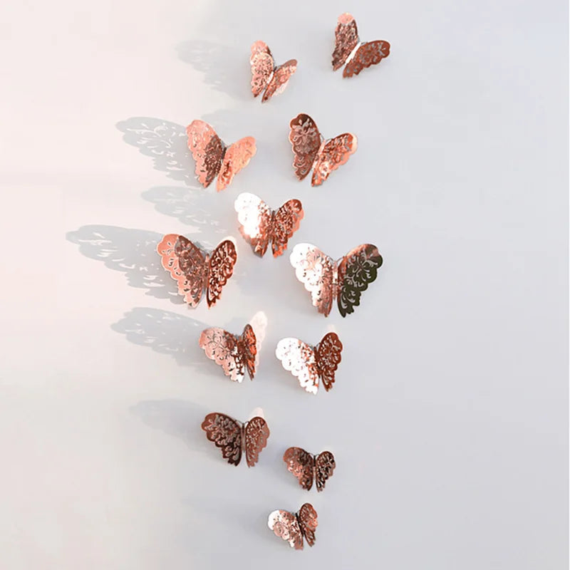 12Pcs 3D Butterfly Wall Stickers – Kids Room & Home Decor Wall Sticker Decals Babs rose gold1