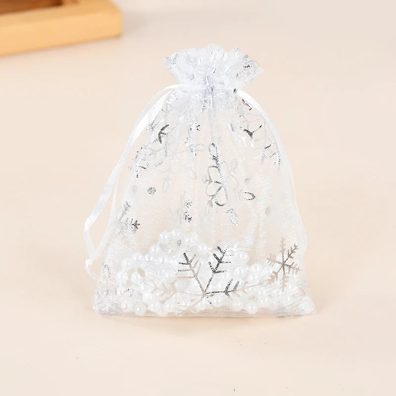 20Pcs Snowflake Organza Drawstring Gift Bags Gold Silver Organza Gift Bags Babs
