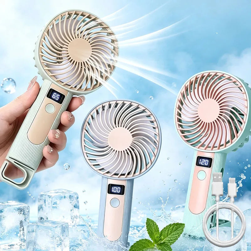 120-Speed Handheld Fan Digital Display USB-C Rechargeable 2-in-1 Handheld Portable Fan Babs