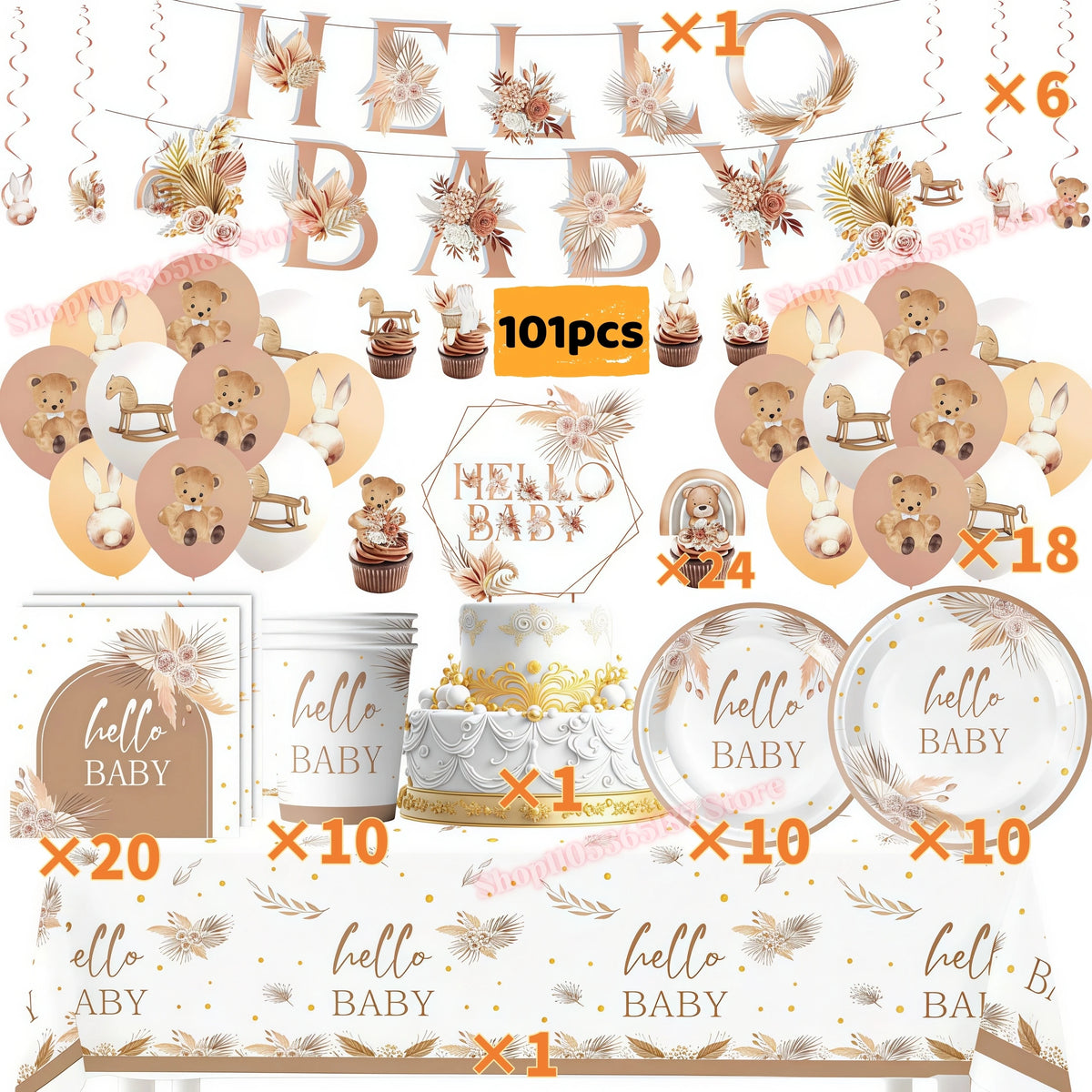 Hello Baby Gender Reveal Party Kit – Balloons, Banner & Decor Party Decoration Kit Babs 101pcs others