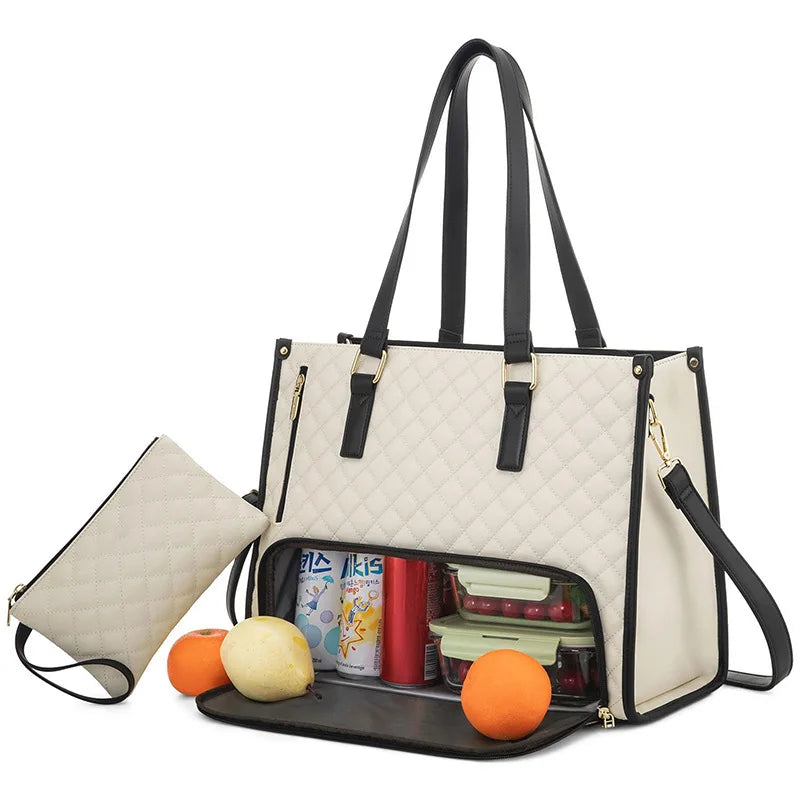 Women's Quilted Work Tote Bag with Lunch & Laptop Compartment Women's Work Tote Bag Babs
