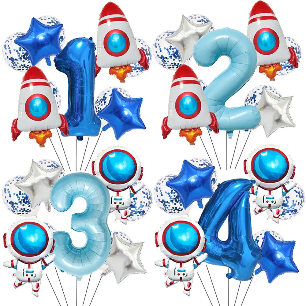 Space Theme Birthday Balloon Set – Astronaut Rocket 32" Numbers Party Balloon Set Babs