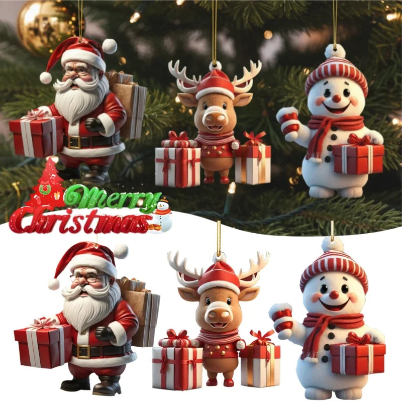 Christmas Hanging Ornaments – Santa & Snowman 2D Cartoon Style Christmas Ornaments Babs