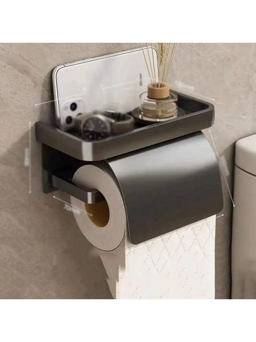 Stainless Steel Toilet Paper Holder – Adhesive or Screw Mount Toilet Paper Holder Babs Black - with lid