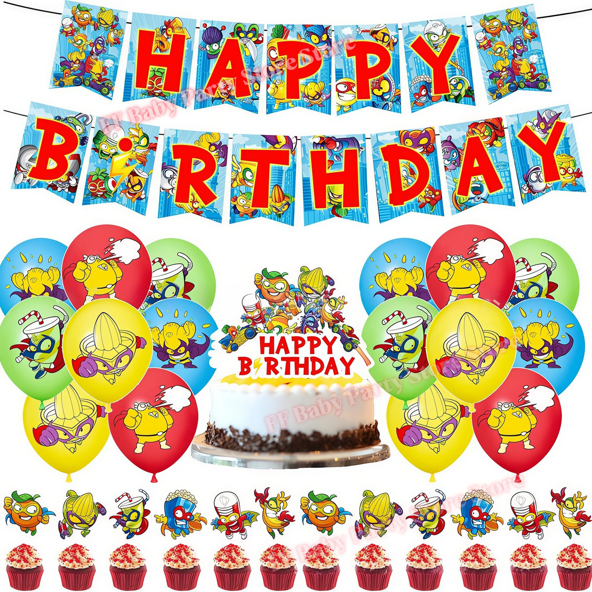 Superthings Party Balloons, Cake Toppers & Backdrop Set – 6pcs Party Decoration Set Babs 30pcs others