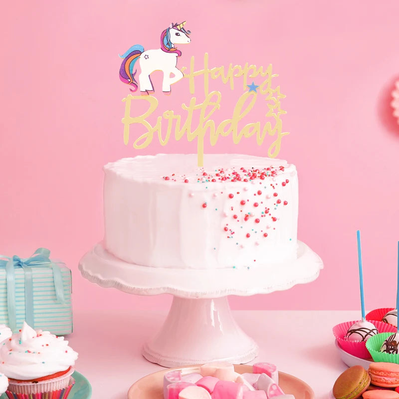 Unicorn Happy Birthday Acrylic Cake Topper – Kids Party Decor Acrylic Cake Topper Babs