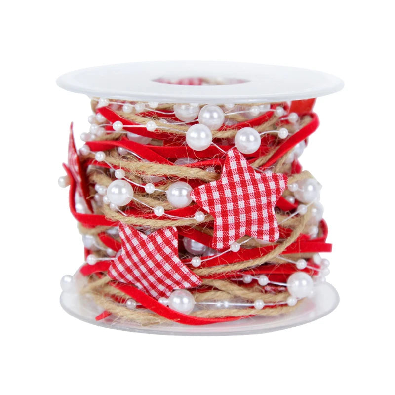Christmas Star Bead Chain Ribbon 1M/2M – Xmas Tree & Gift Wrap Christmas Ribbon Decoration Babs
