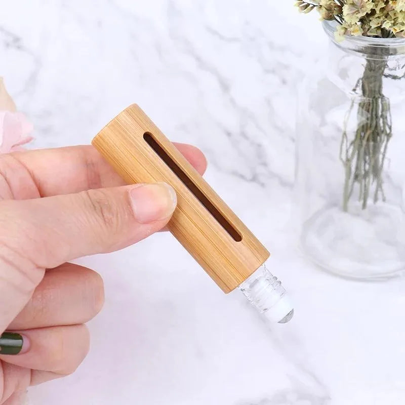 10ml Bamboo Roller Ball Bottle – Refillable Perfume Travel Vial Roller Ball Bottle Babs