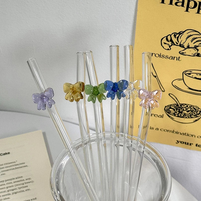 Colorful Bow Borosilicate Glass Straw – Reusable & Eco-Friendly Glass Drinking Straw Babs