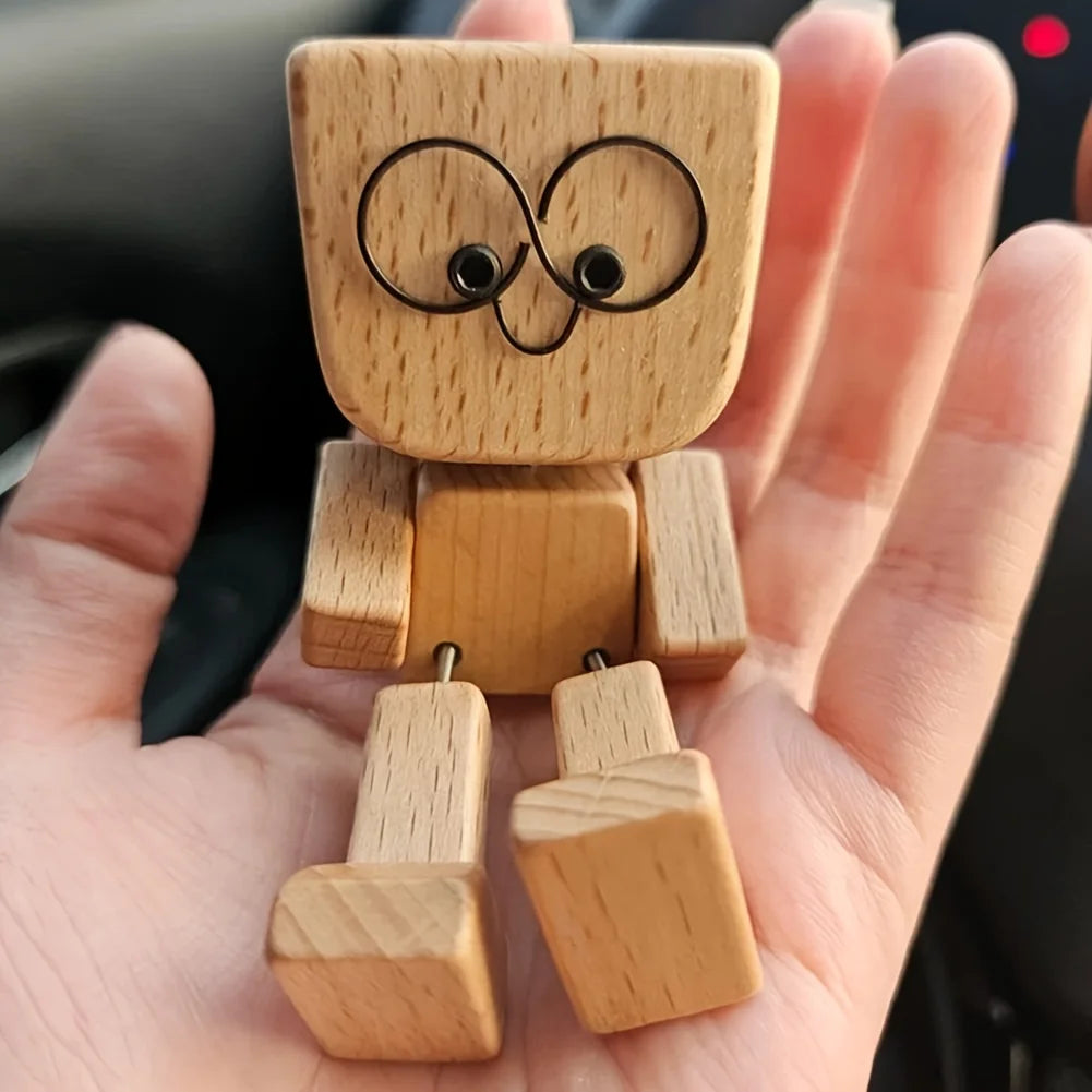Shake Wooden Man Figurine – Desktop, Car & Bookshelf Decor Gift Wooden Decorative Figurine Babs