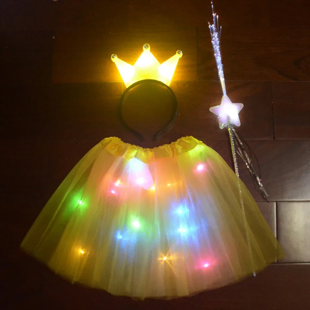 LED Light-Up Tutu Skirt, Glow Headband & Wand Costume Set LED Costume Set Babs 1a for teenage or women