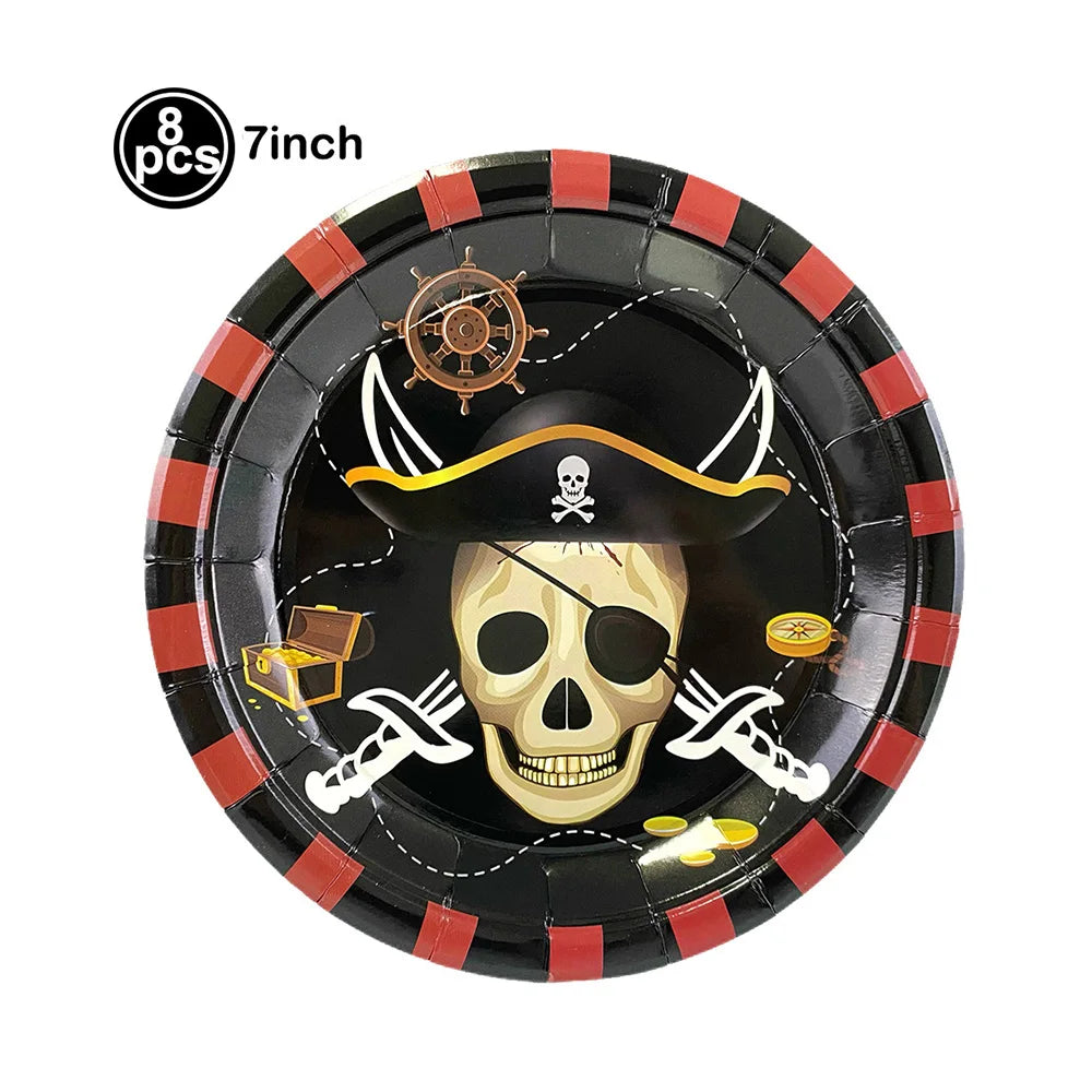 Pirate Theme Disposable Tablecloth – Skull & Treasure Map Party Disposable Tablecloth Babs 7inch plate