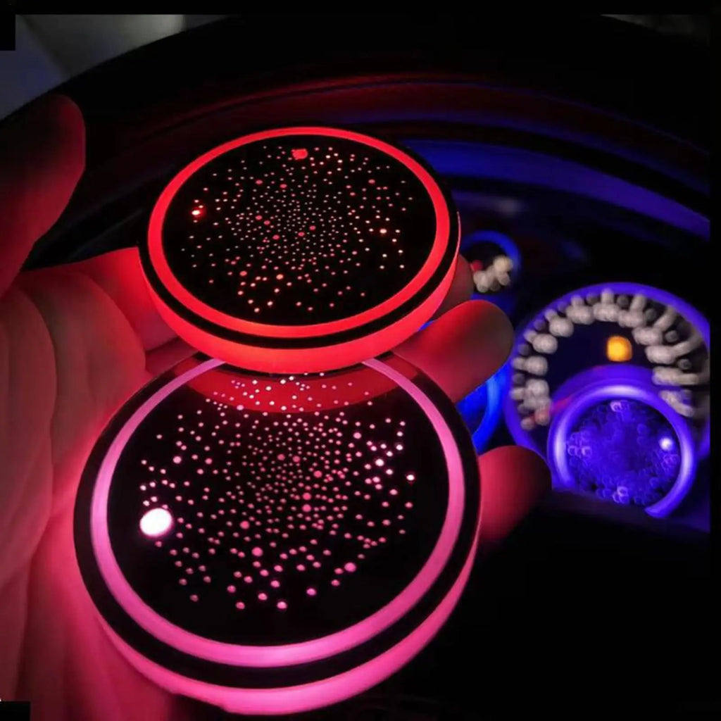 LED Car Cup Holder Light Coaster – 7 Colors, Rechargeable Car Atmosphere Light Babs
