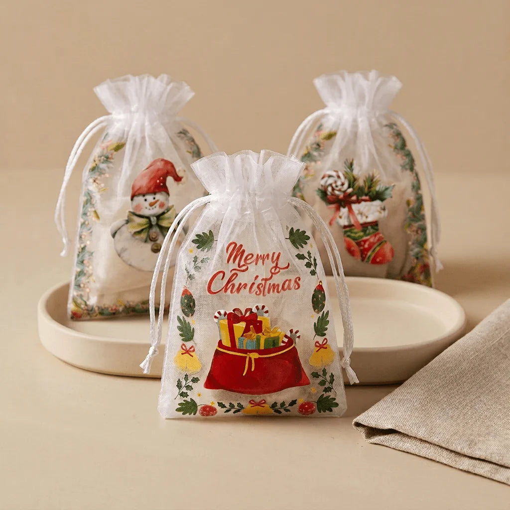 Christmas Organza Drawstring Bags – Mesh Gift Pouches Organza Gift Bags Babs