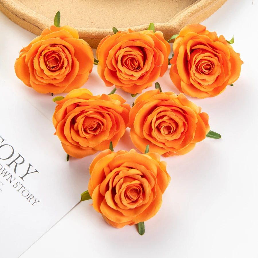 Silk Red Rose Artificial Flower Heads 5/10pcs – DIY & Decor Artificial Silk Flowers Babs Orange 5 pieces