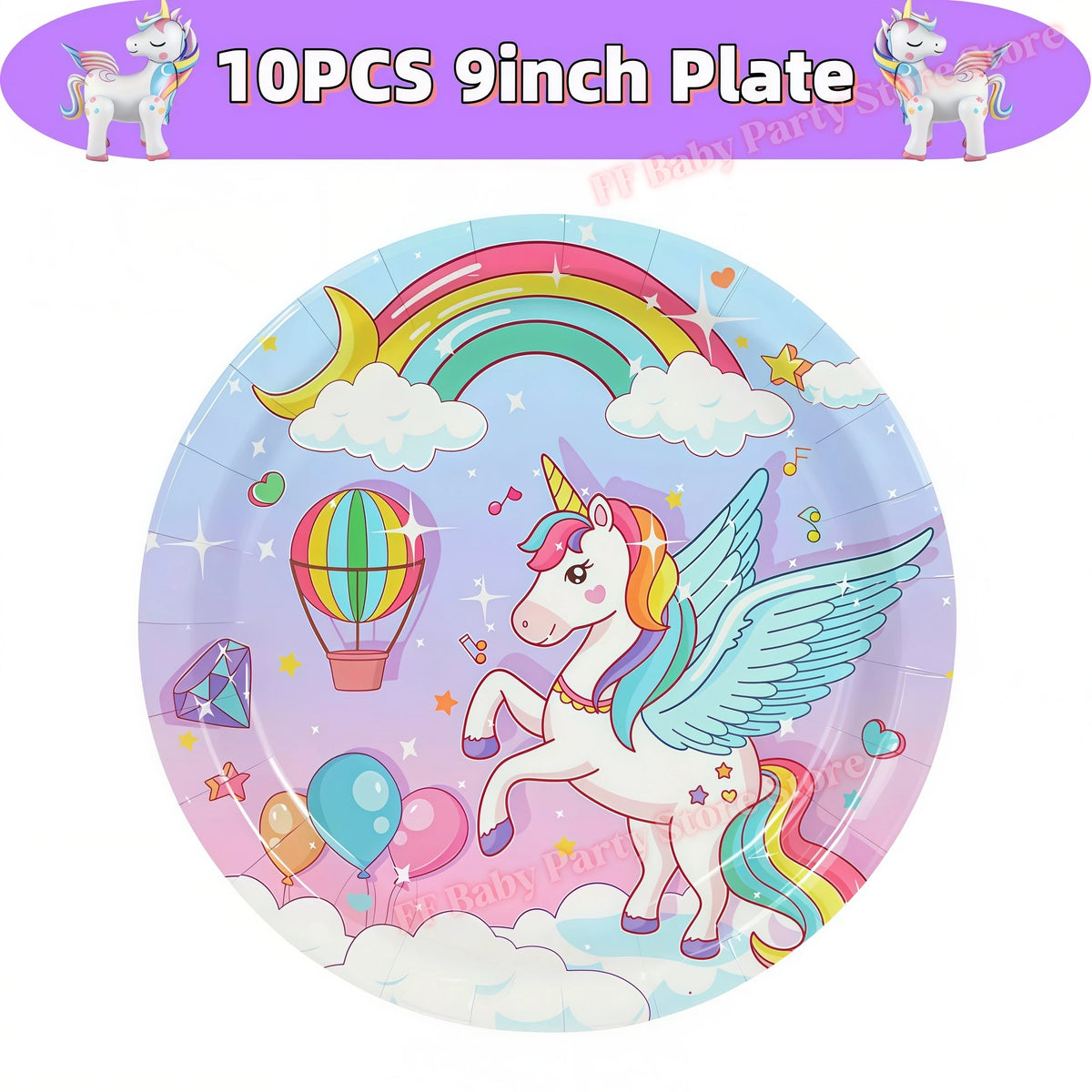 Girls Unicorn Birthday Party Decorations – 3D Balloons & Supplies Party Decoration Set Babs 10pcs 9inch plates others