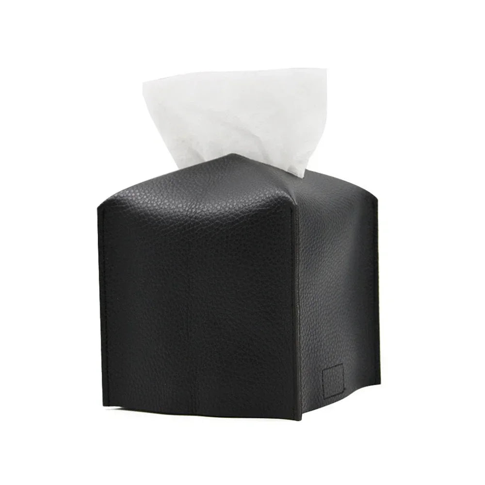 PU Leather Square Tissue Box Holder – Modern Decorative Cover Tissue Box Holder Babs black