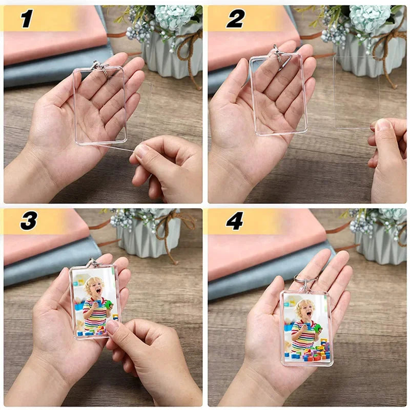 Clear Acrylic Photo Frame Keychain DIY Blank with Split Ring Photo Frame Keychain Babs