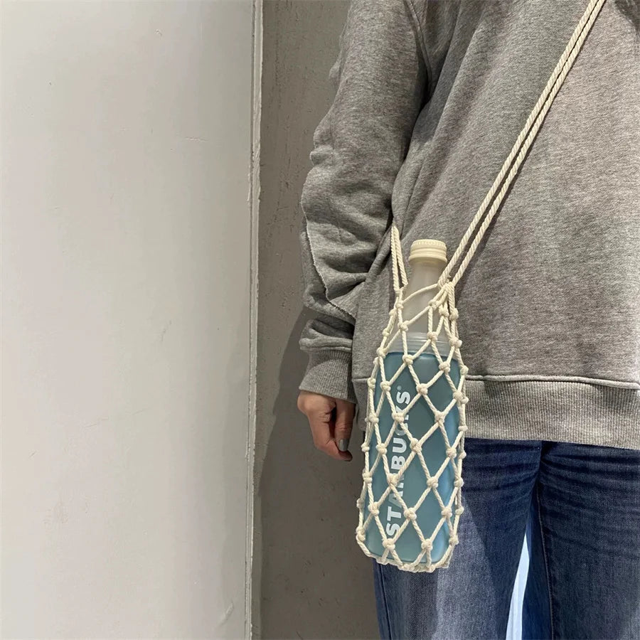 Handwoven Crossbody Cup Holder & Water Bottle Sleeve Bag Crossbody Bottle Bag Babs