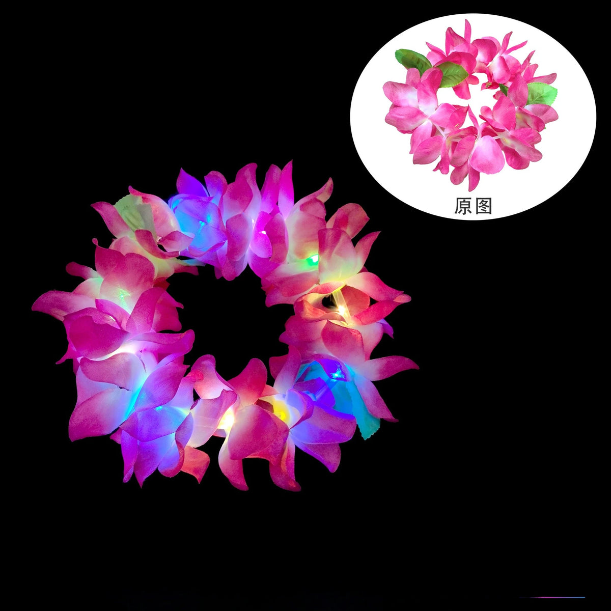 12pc Hawaiian LED Flower Lei Luau Necklace & Headband Set Party Lei Set Babs