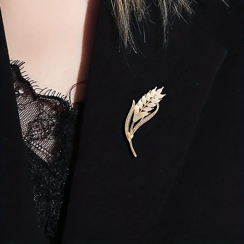 Elegant Wheat Crystal Brooch – Rhinestone Suit Coat Pin Crystal Brooch Pin Babs