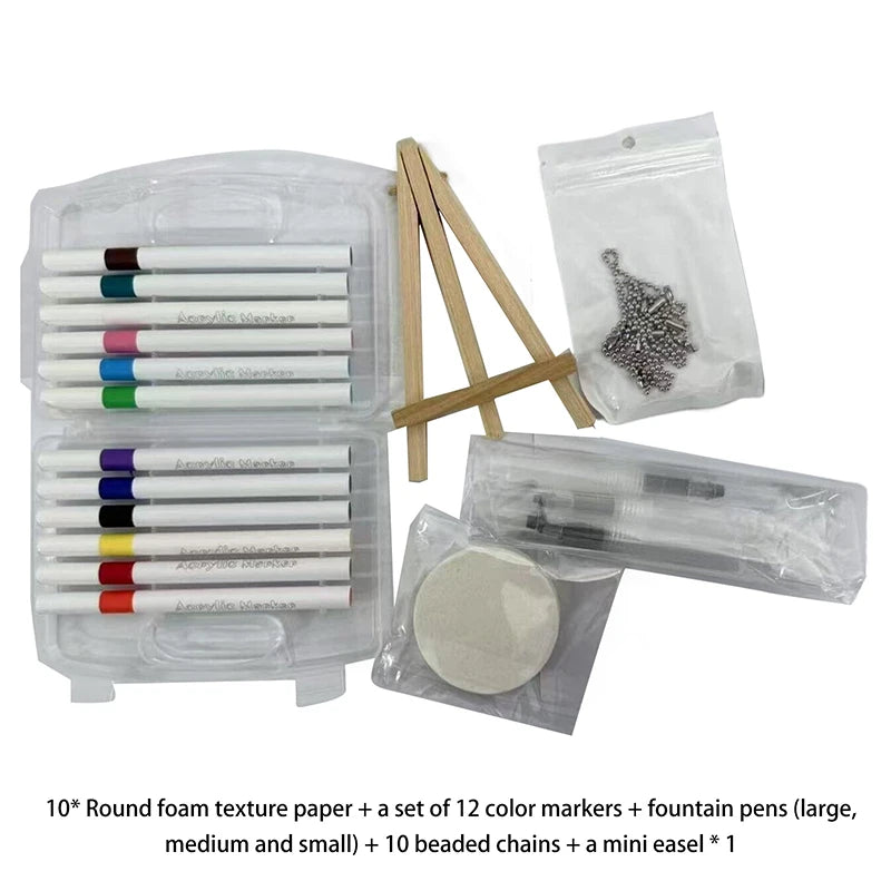 DIY Bubble Texture Painting Kit – 12 Markers & 10 Foam Papers Kids Art Craft Kit Babs A2
