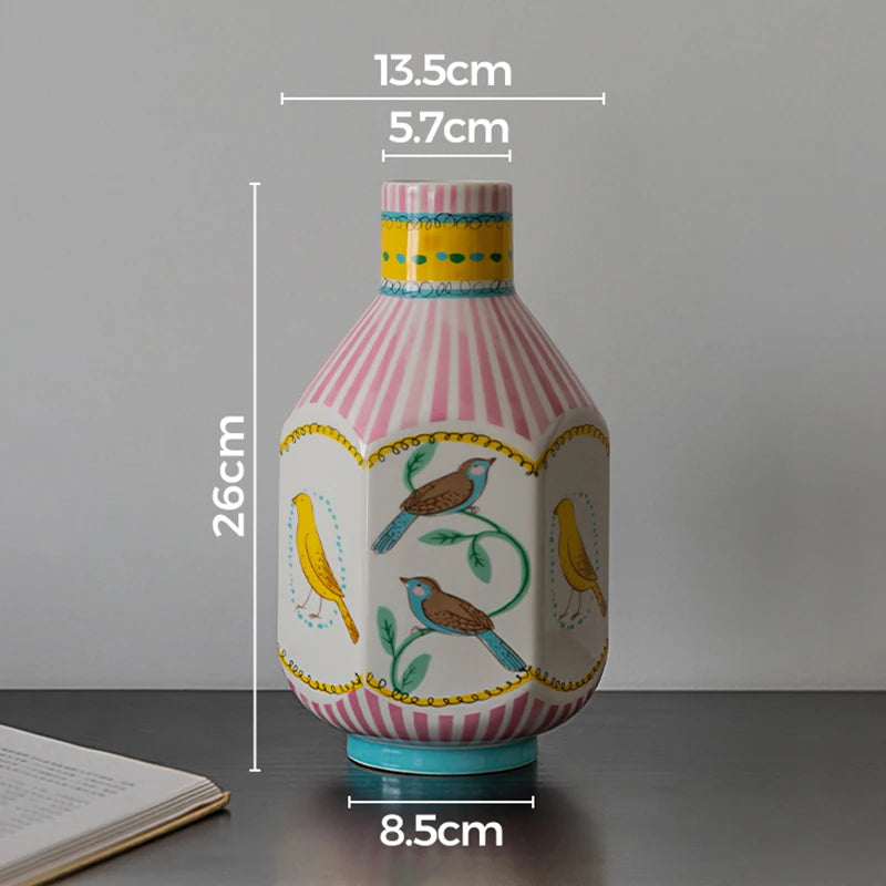 Nordic Ceramic Vase – Minimalist Retro Décor for Living Room Decorative Ceramic Vase Babs Six Sided