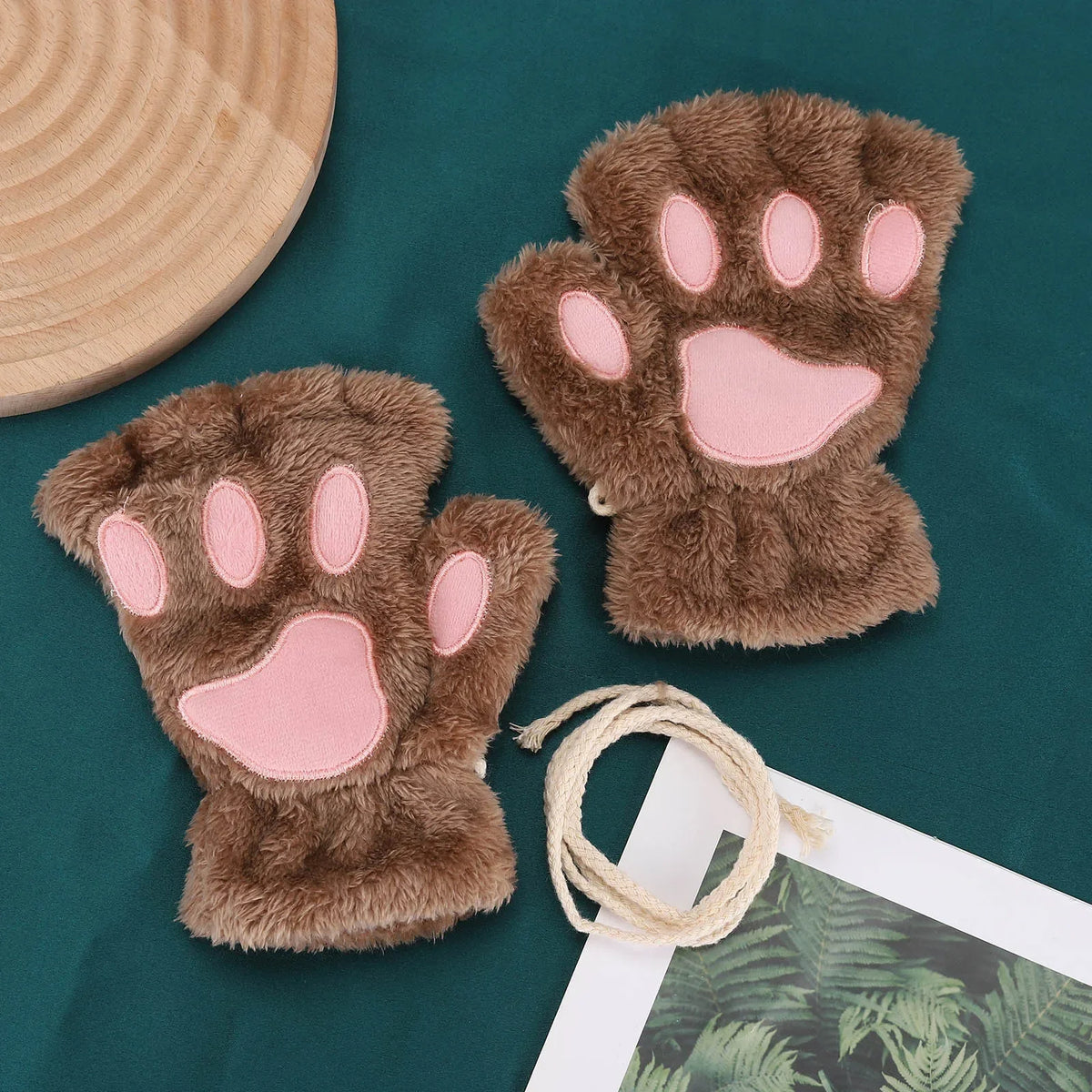 Plush Cat Paw Gloves – Fluffy Fingerless Mittens for Women Fingerless Plush Gloves Babs C
